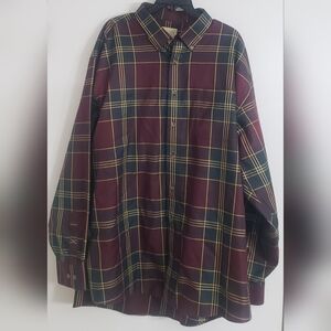 Cabela's Burgundy and Yellow Plaid Casual Button Down Shirt 2XLT Good Condition